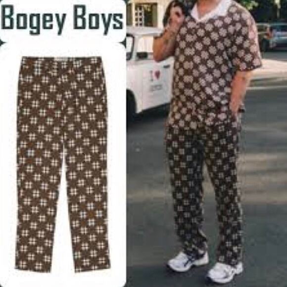 Bogey Boys Brown Big Checkered Flat Front Golf Pants Straight Leg Men's Size 34 - Picture 1 of 15